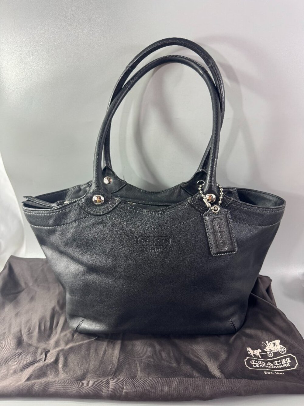 Authentic Vintage Coach # F14383 Black Leather Bleeker Large Tote Bag